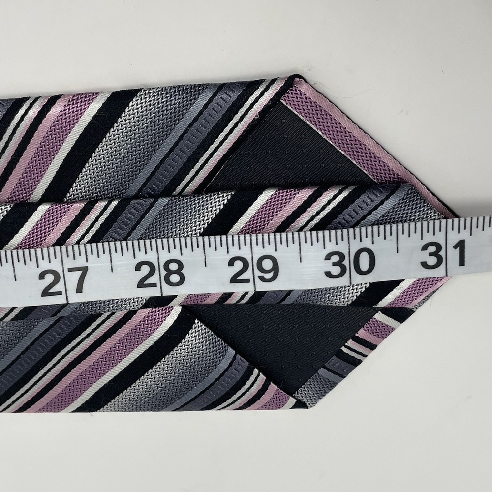 Platinum Designs Tie Handmade‎ Silk Pink Gray Black VTG 3.75x62" Stripes Classic - Picture 7 of 7
